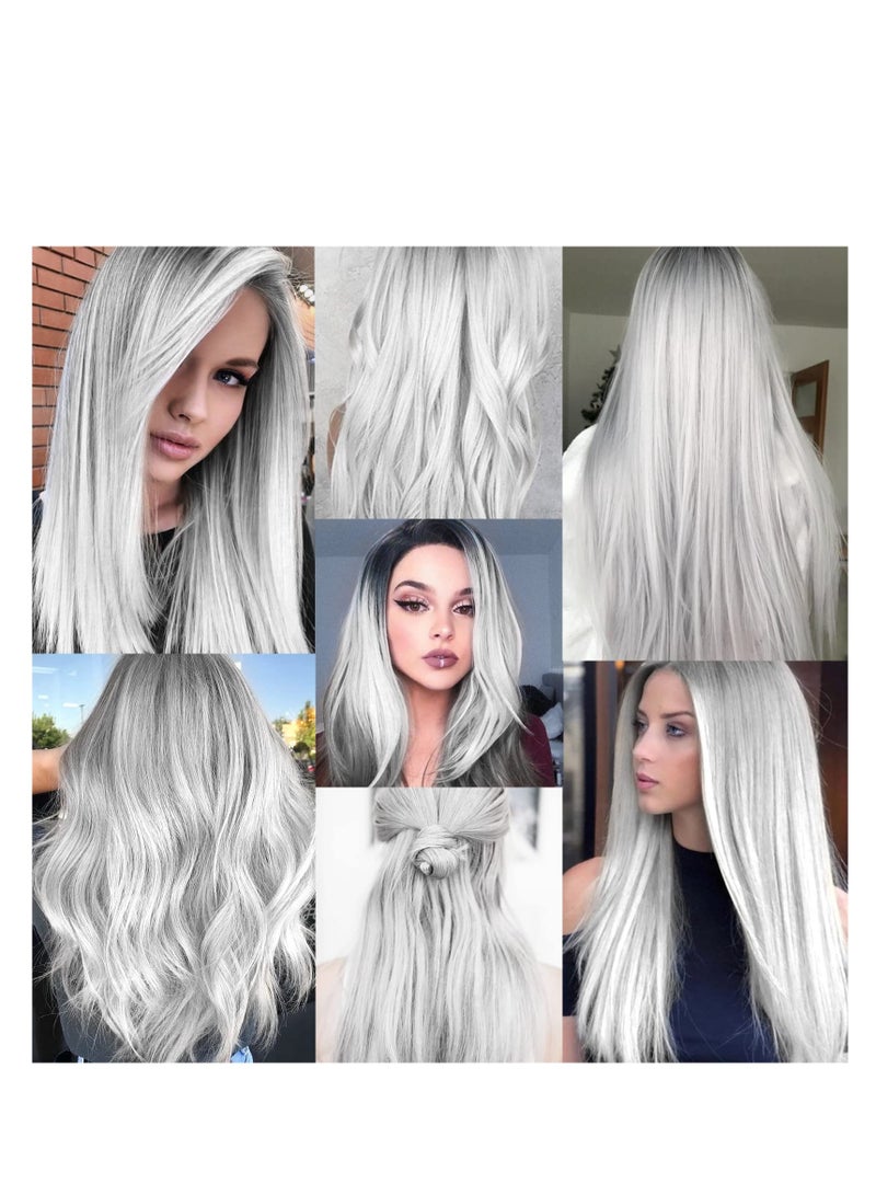 كاست ويف 10 قطع من وصلات الشعر الأبيض، وصلات شعر مستقيمة مقاس 22 بوصة، مشبك للشعر المستعار، قطع شعر مستقيمة، مشبك للحفلات التنكرية للفتيات والنساء - Image 5