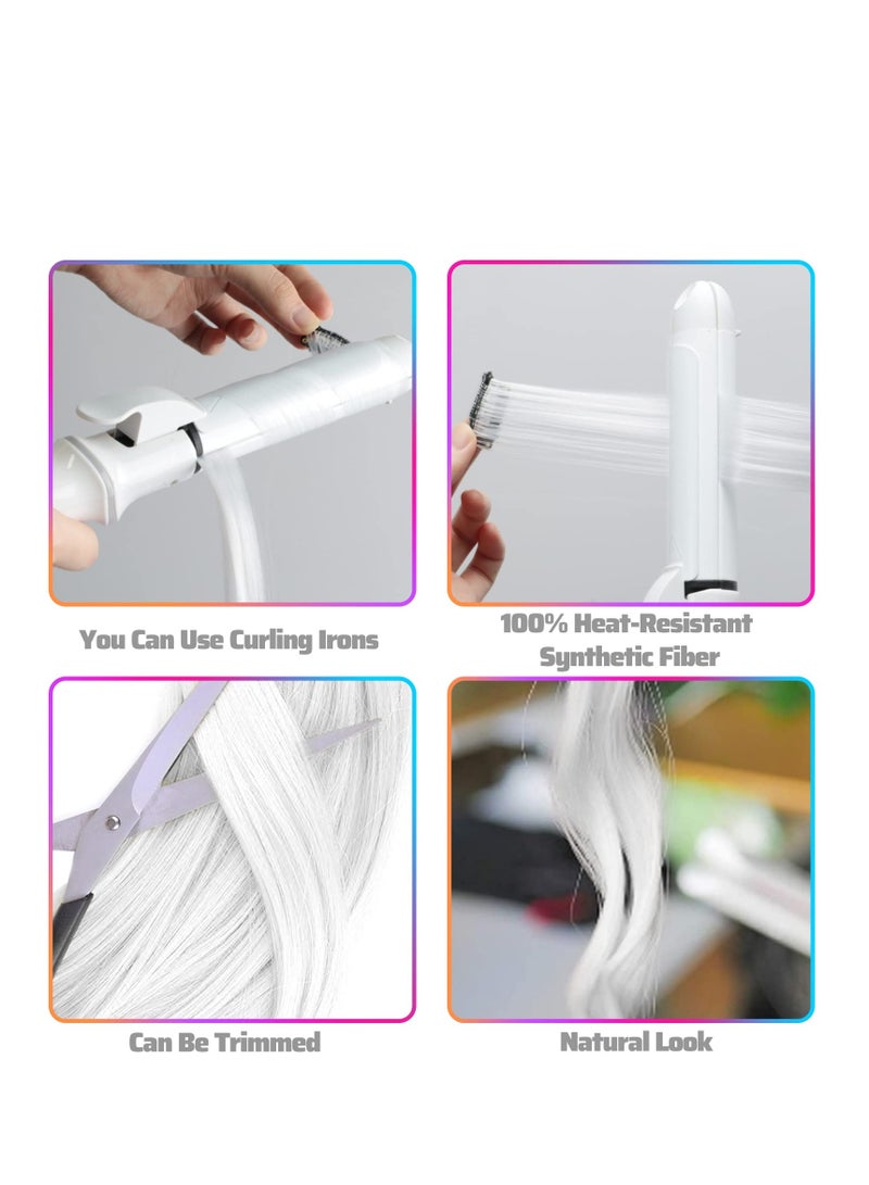 كاست ويف 10 قطع من وصلات الشعر الأبيض، وصلات شعر مستقيمة مقاس 22 بوصة، مشبك للشعر المستعار، قطع شعر مستقيمة، مشبك للحفلات التنكرية للفتيات والنساء - Image 3