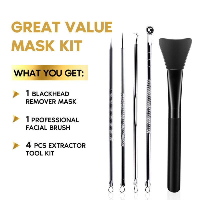 YLNALO Blackhead Remover Mask Kit, Charcoal Peel Off Facial Mask with Brush and Pimple Extractors, Deep Cleansing for Face Nose Blackhead Pores Acne, For All Skin Types (3.5 Fl.oz) - Image 5