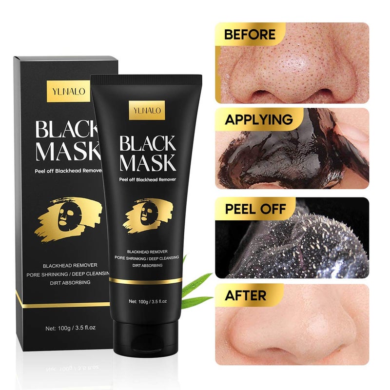 YLNALO Blackhead Remover Mask Kit, Charcoal Peel Off Facial Mask with Brush and Pimple Extractors, Deep Cleansing for Face Nose Blackhead Pores Acne, For All Skin Types (3.5 Fl.oz) - Image 3