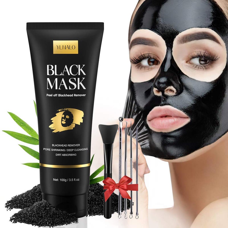YLNALO Blackhead Remover Mask Kit, Charcoal Peel Off Facial Mask with Brush and Pimple Extractors, Deep Cleansing for Face Nose Blackhead Pores Acne, For All Skin Types (3.5 Fl.oz) - Image 1