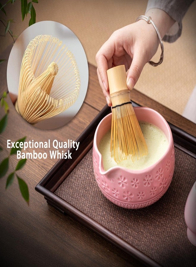 Buucup Matcha Whisk Set, 7 Pcs Pink Ceramic & Bamboo Matcha Kit with Bowl, Whisk, Holder, Scoop, Rest, Sifter, Tea Towel - Image 4