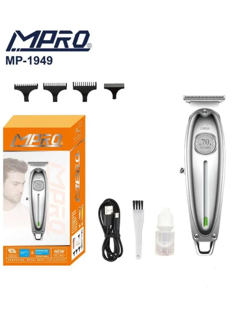 MPRO MP-1949 Professional Hair Trimmer – Metal Body, LCD Display, 1400mAh Battery | 70 Years Anniversary Edition