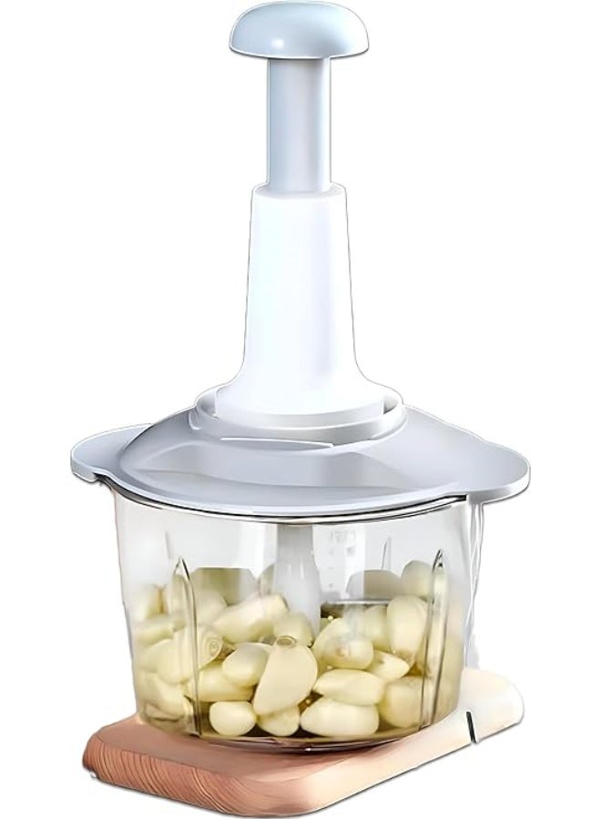 Generic Manual Hand-Push Food Chopper – Garlic, Onion & Vegetable Dicer with Stainless-Steel Blades, Transparent Bowl, Non-Slip Base, Easy to Clean – 1pcs - Image 1