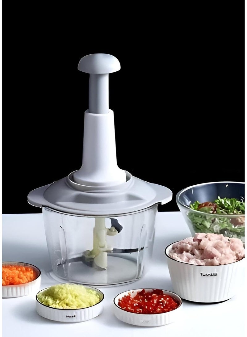 Generic Manual Hand-Push Food Chopper – Garlic, Onion & Vegetable Dicer with Stainless-Steel Blades, Transparent Bowl, Non-Slip Base, Easy to Clean – 1pcs - Image 2