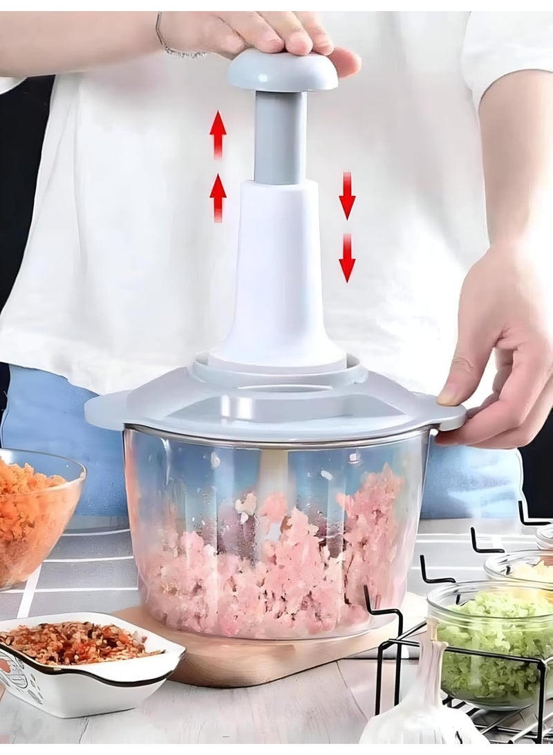 Generic Manual Hand-Push Food Chopper – Garlic, Onion & Vegetable Dicer with Stainless-Steel Blades, Transparent Bowl, Non-Slip Base, Easy to Clean – 1pcs - Image 4