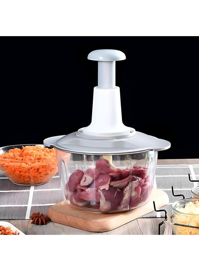 Generic Manual Hand-Push Food Chopper – Garlic, Onion & Vegetable Dicer with Stainless-Steel Blades, Transparent Bowl, Non-Slip Base, Easy to Clean – 1pcs - Image 5