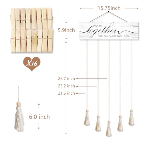 Gwisml Family Picture Frames Collage Wall Decor,Clip Photo Holders for Wall,Wooden Hanging Photo Display with 16 Clips 5 Strings,And So Together They Built A Life They Loved Sign Wall Decor - Image 2
