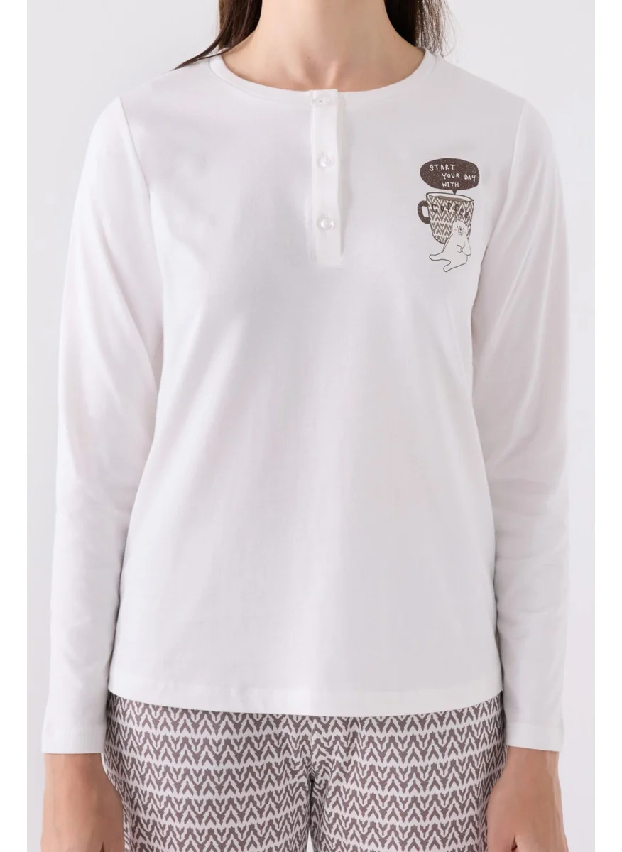 Arnetta Women's Long Sleeve Pajama Set AR3087 Cream