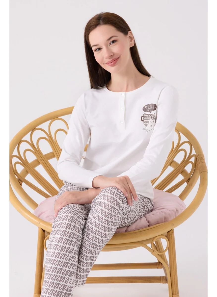 Arnetta Women's Long Sleeve Pajama Set AR3087 Cream