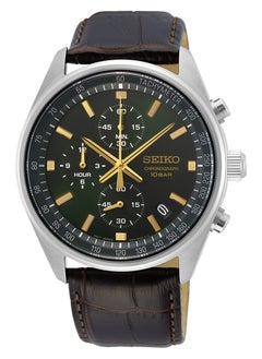 Seiko Chronograph Quartz Green Dial Leather Strap Men's Watch SSB385P1  - Image 1