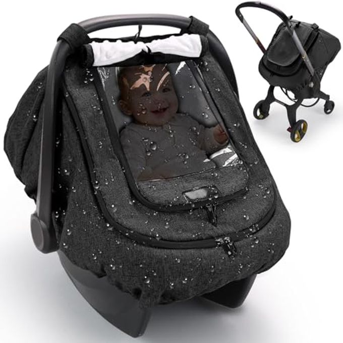 TinlyFinly Waterproof Car Seat Cover For Baby, 2-Layer Car Seat Rain Cover With Clear Window & Sunshade & Mesh Cover, Universal Infant Carseat Canopy For Stroller, Protect From Rain And Snow Black - Image 4