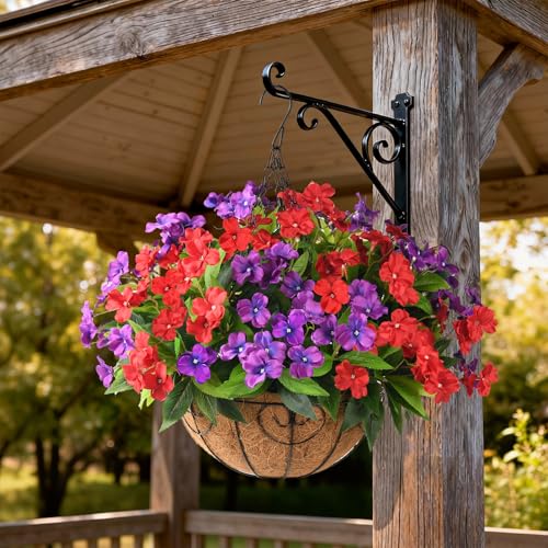 ZFProcess Artificial Impatiens Flowers for Outdoors, 6 Bundles Silk Fake Flowers for Spring Summer Decoration, UV Resistant Faux Plants Plastic Bouquet for Home Planter Porch Patio Yard Decor(Red Purple) - Image 5