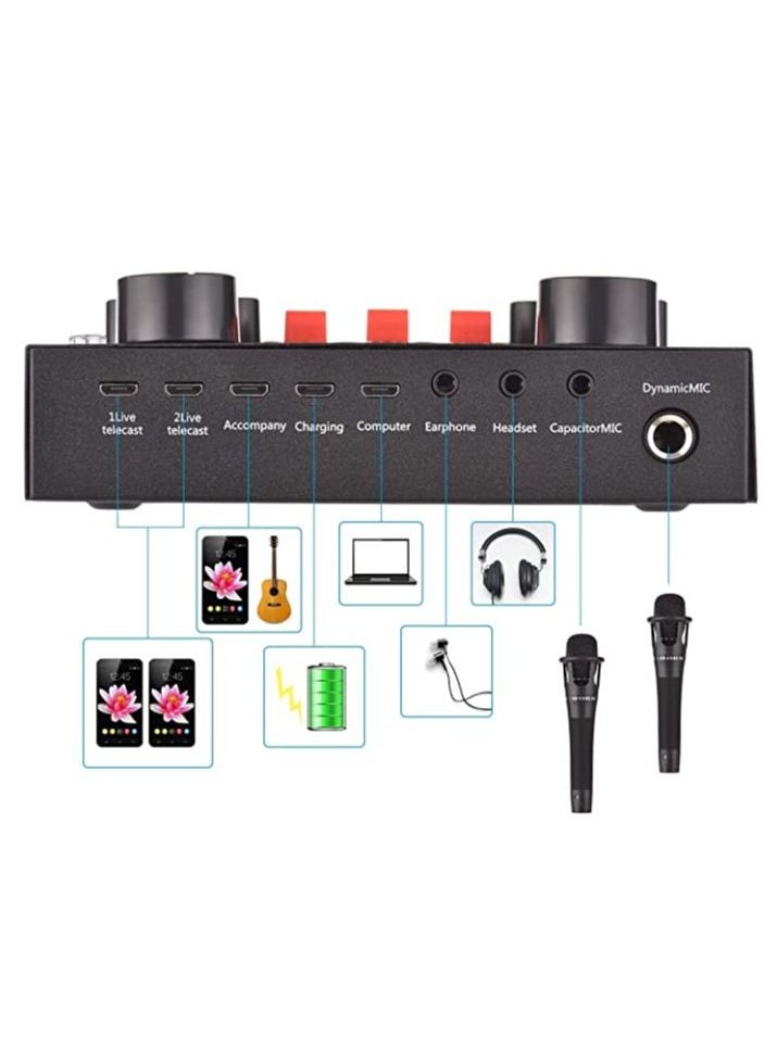 دوسالا - V8S External Live Sound Card Mini Sound Mixer Board for Live Broadcasting Karaoke Singing Music Recording with 16 Funny Sound Effects BT Connection for Smartphone Laptop PC - Image 1