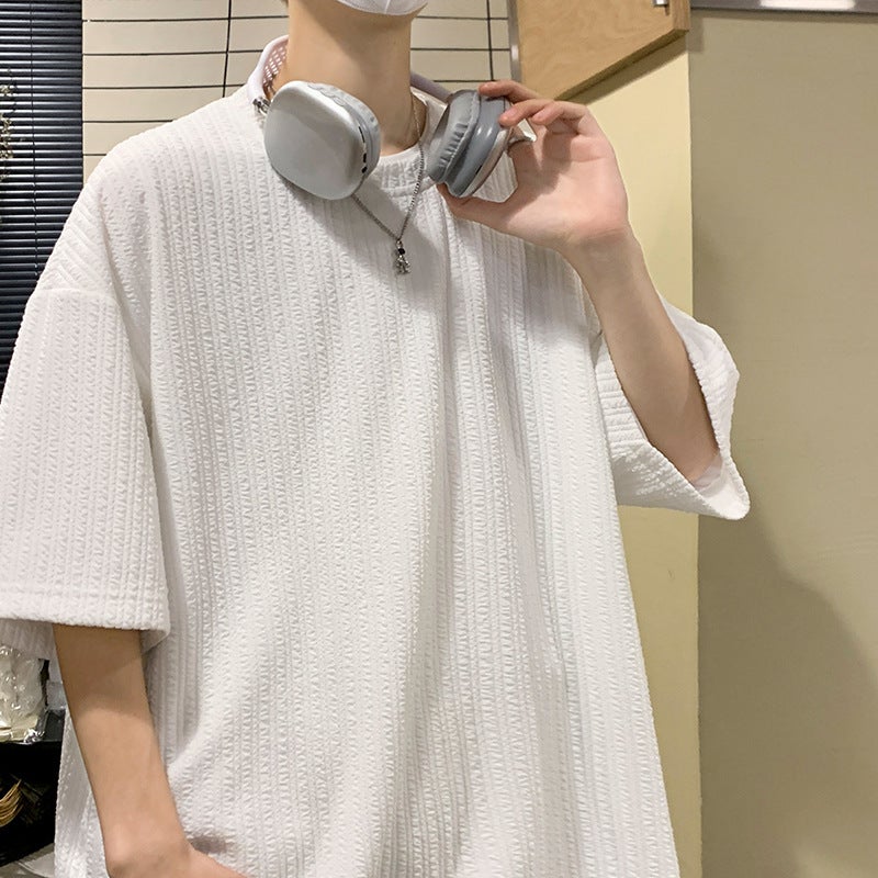 Summer Thin Ice Silk Short-Sleeved T-Shirt Men'S Round Neck Solid Color All-Match Fashion Brand Japanese Youth Fashion T-Shirt - Image 2