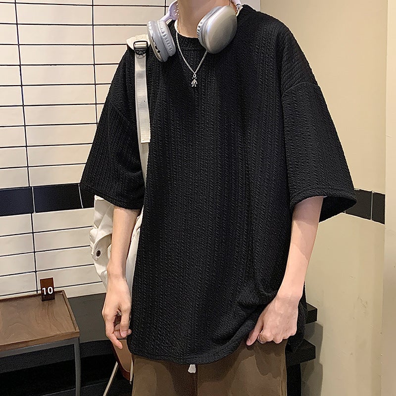 Summer Thin Ice Silk Short-Sleeved T-Shirt Men'S Round Neck Solid Color All-Match Fashion Brand Japanese Youth Fashion T-Shirt - Image 5