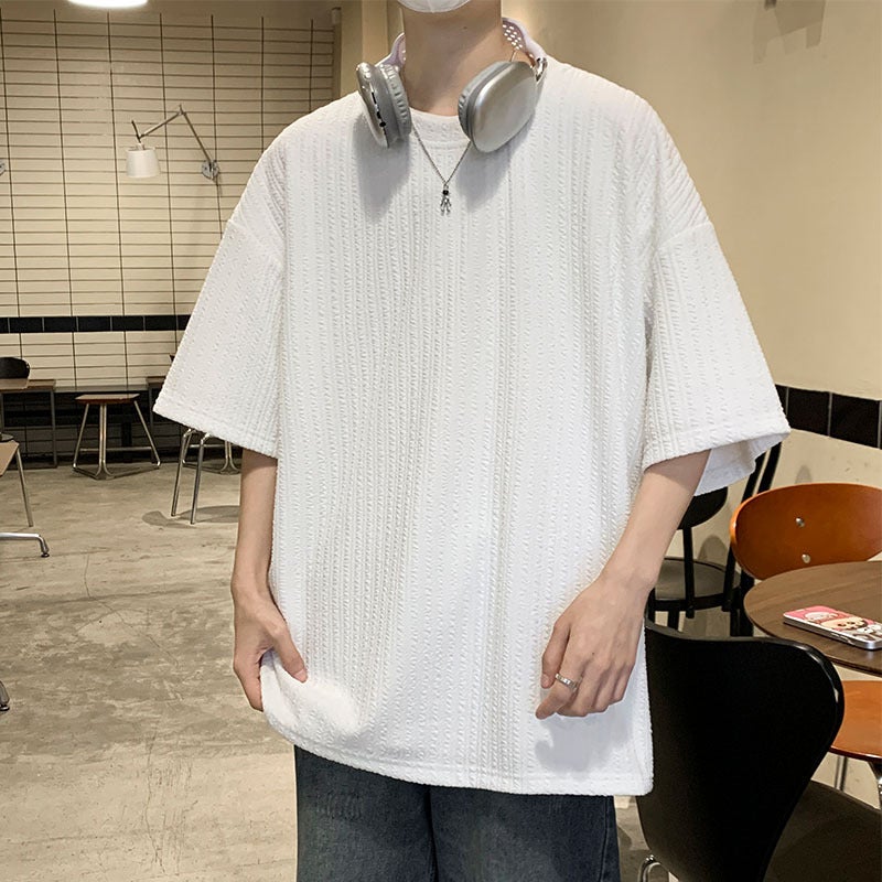Summer Thin Ice Silk Short-Sleeved T-Shirt Men'S Round Neck Solid Color All-Match Fashion Brand Japanese Youth Fashion T-Shirt - Image 3