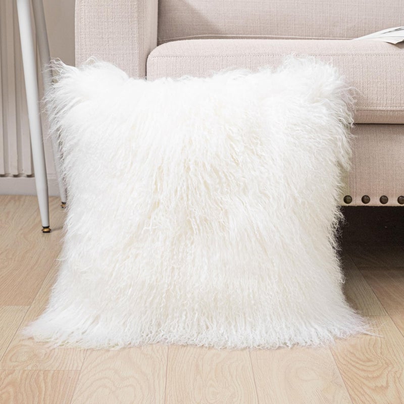 yingda1992 Mongolian Lamb Fur Throw Pillow Cover Soft Fluffy Decorated for Livingroom Car Accessories, 45cm (18" x18â€˜â€™) White - Image 5