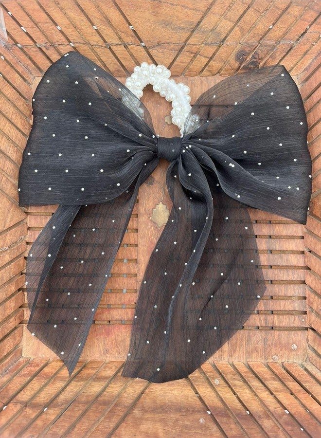 Radhya Accessories Korean Pearl Rubberband Bow Tail Scrunchies for Women Elastic hairband Hair ties for Girls Korean hair accessories (1 pc) (Blue) - Image 5