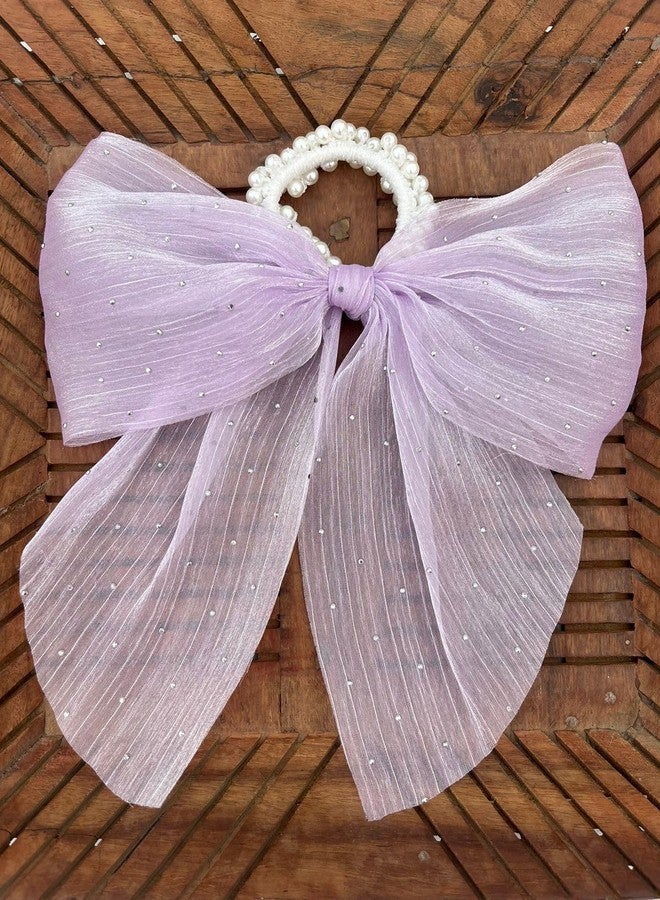 Radhya Accessories Korean Pearl Rubberband Bow Tail Scrunchies for Women Elastic hairband Hair ties for Girls Korean hair accessories (1 pc) (Blue) - Image 2