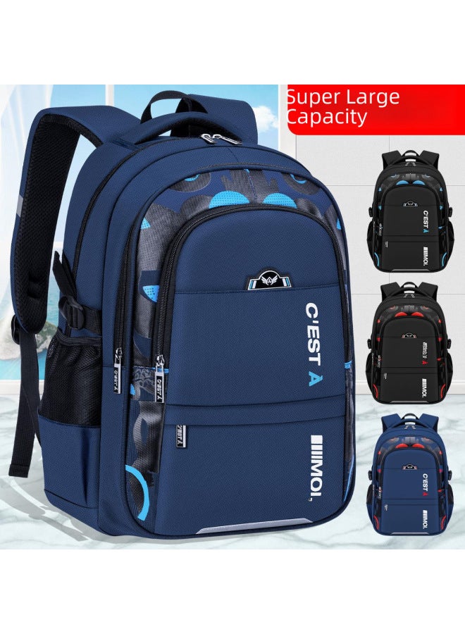 Leather Backpack For Primary School Students Embroidered School Logo Name Tag-Color: Large Sapphire Blue (grade 4-6, Middle School Students)-Size:Single Schoolbag - Image 2