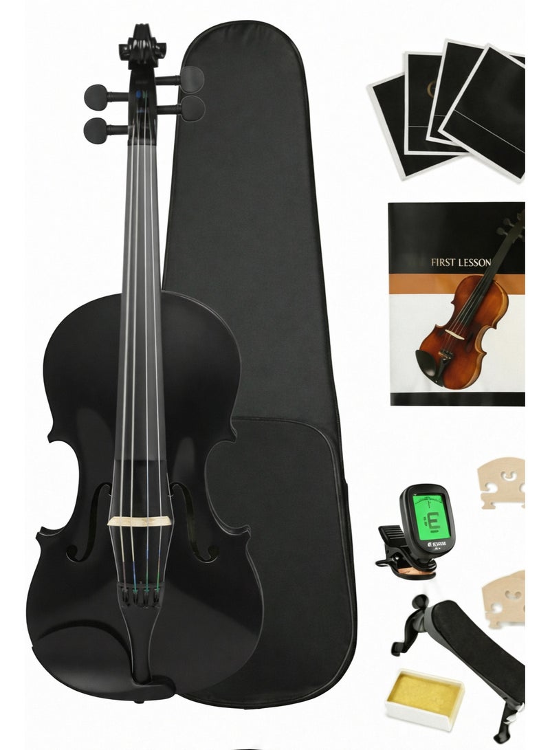 ميغاريا مجموعة الكمان المبتدئة بالحجم الكامل 4/4 - مجموعة أوركسترا من الخشب الصلب مع موالف رقمي، ومسند كتف قابل للتعديل، وأوتار إضافية، وروزين، وحقيبة مبطنة باللون الأسود - Image 1
