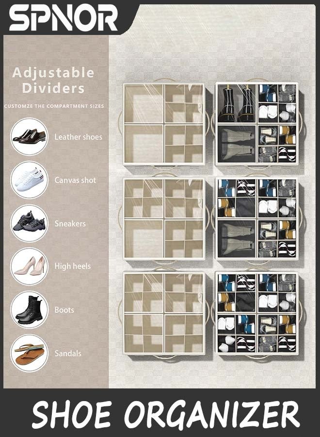 Spnor Shoe Organizer for Closet,Foldable Shoe Storage Organizer Box Bin with Adjustable Dividers and Clear Cover, Fits up to 16-32 Pairs, (Beige) - Image 5