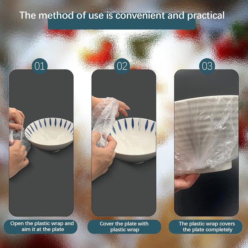 ReaJoys Fresh Keeping Bags Elastic Food Storage Covers Stretchy Plastic Lids Shrinkable Sealed Food Covers for Plates Bowls Fruit Preservation 100 Pcs  - Image 5
