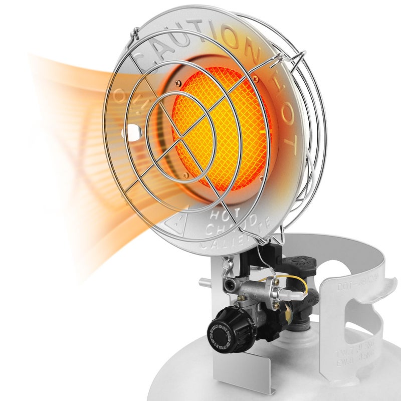 VIVOHOME مدفأة VIVOHOME المحمولة بقدرة 15000 وحدة حرارية بريطانية تعمل بالغاز مع رأس واحد ومدافئ خارجية محمولة مع مفتاح إيقاف التشغيل وصمام إيقاف آمن لمدافئ الفناء للتخييم والمرآب وصيد الأسماك الوقود غير مشمول