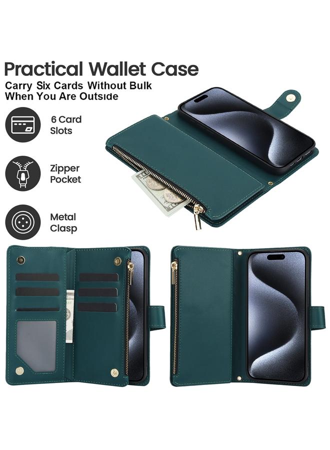 اس-توب جراب هاتف iPhone 13 mini YM016 محفظة بطاقات بسحاب معيني من الجلد مع حبل تعليق - Image 4