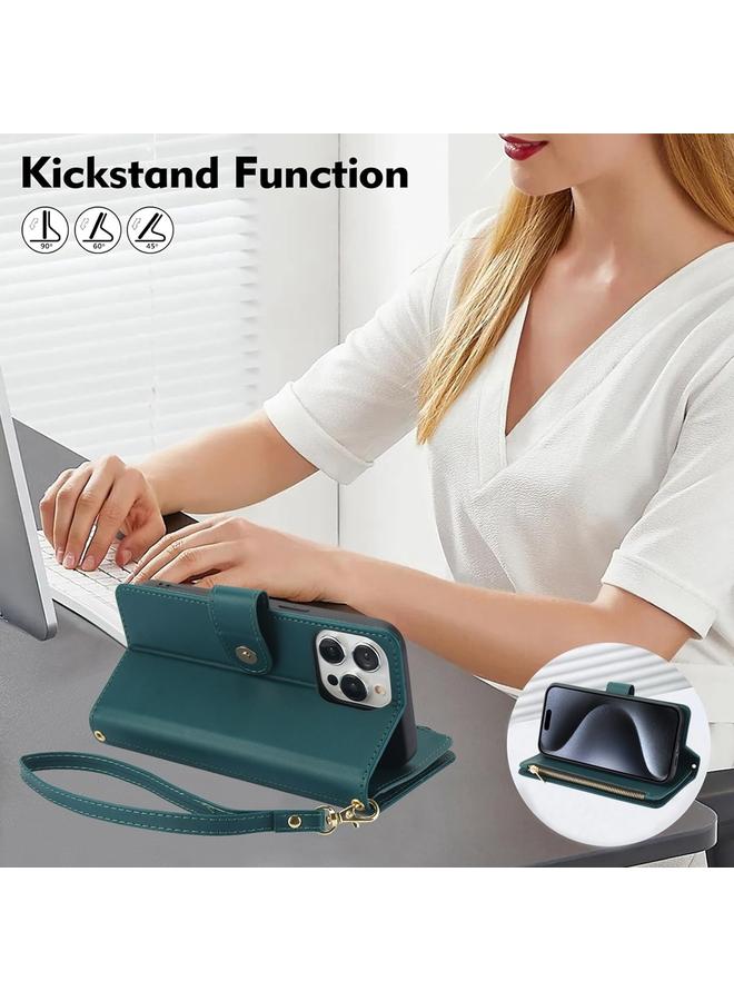 اس-توب جراب هاتف iPhone 13 mini YM016 محفظة بطاقات بسحاب معيني من الجلد مع حبل تعليق - Image 3