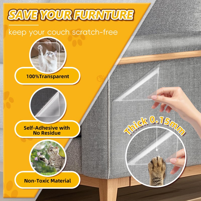 LIHBIH Anti Cat Scratch Furniture Protector, 12 Pcs Self-Adhesive Couch Protector for Cat Claws, Heavy Duty Couch Cover Furniture Protectors from Cats Scratching Tape for Sofa, Corner, Door, Chair - Image 4