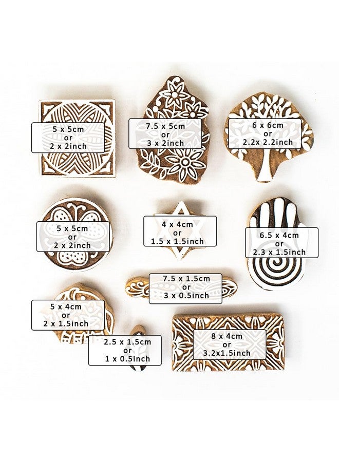 Hashcart Wooden Stamp Block, Printing Stamp Design Set | Block for Printing Saree Border | Dresses, Craft Card Making, Scrapbook, Clay Pottery | Set of 10 - Image 4