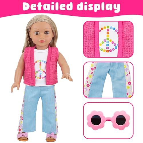 Ecore Fun American 18 Inch Doll Clothes and Accessories 8 Pcs 18 Inch Doll Girl Clothes Set Include Sweater Vest White Vest Jeans Sandals Shoulder Bag Mobile Phone Sticker Sunglasses - Image 5