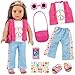 Ecore Fun American 18 Inch Doll Clothes and Accessories 8 Pcs 18 Inch Doll Girl Clothes Set Include Sweater Vest White Vest Jeans Sandals Shoulder Bag Mobile Phone Sticker Sunglasses - Image 2