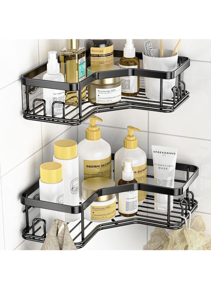 sulfar MS Self Adhesive Corner Shelf for Bathroom Adhesive Shelf for Kitchen with Magic Sticker Bathroom Organizer Without Drill (Black) Pack of 2  - Image 1