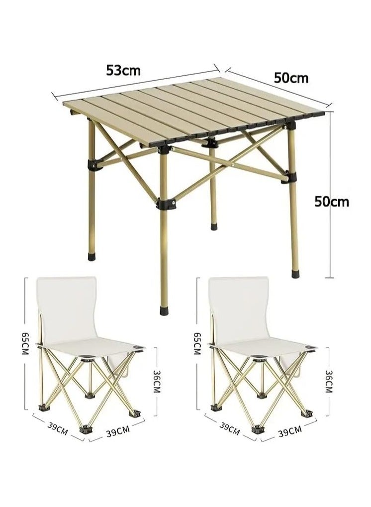 MOMENT Camping Table and Chairs, Folding Picnic Table and Chairs 2, Roll-Up Foldable Table Set with Large Storage and Carrying Bag for Indoor Outdoor BBQ Party Fishing Beach, 53cm (L) X 50cm(W) - Image 2