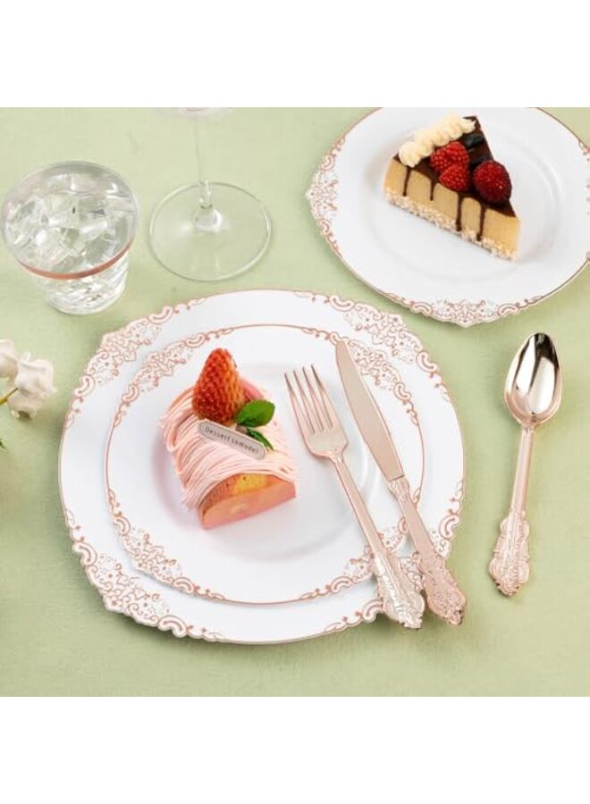 150PCS Rose Gold Plastic Silverware for 50 Guests, Heavy Duty Rose Gold Disposable Utensils Sets, Includes 50 Forks, 50 Spoons, 50 Knives, Elegant Cutlery Perfect for Wedding, Party - Image 3