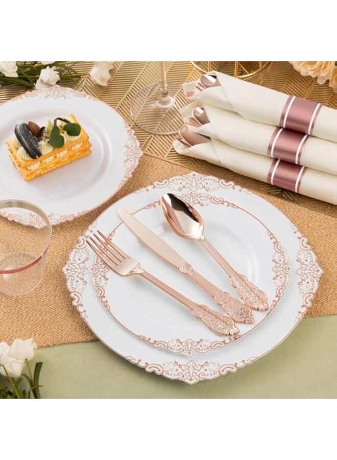 150PCS Rose Gold Plastic Silverware for 50 Guests, Heavy Duty Rose Gold Disposable Utensils Sets, Includes 50 Forks, 50 Spoons, 50 Knives, Elegant Cutlery Perfect for Wedding, Party - Image 5