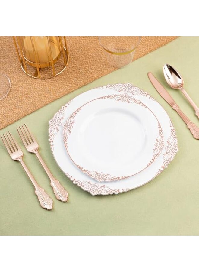 150PCS Rose Gold Plastic Silverware for 50 Guests, Heavy Duty Rose Gold Disposable Utensils Sets, Includes 50 Forks, 50 Spoons, 50 Knives, Elegant Cutlery Perfect for Wedding, Party - Image 2