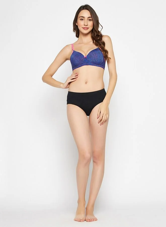 كلوفيا Clovia Padded Non-Wired Full Cup Animal Print T-Shirt Bra In Royal Blue