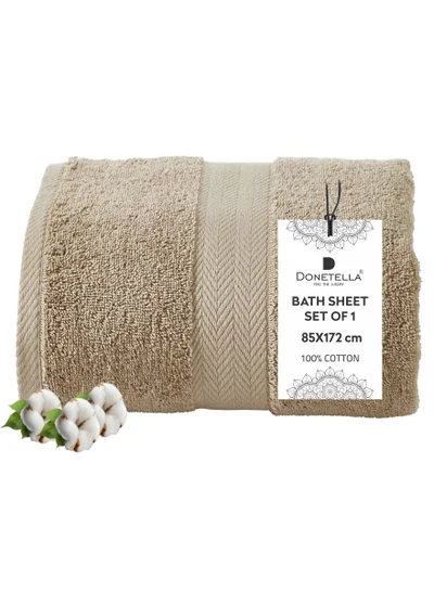 Donetella Premium 100 % Combed Cotton 1-Pcs Bath Sheet (85 X 172 CM) 600 GSM Large Towel, Highly Absorbent, Quick Dry,Best Towel for Bathroom, Spa And Hotel,Light Beige