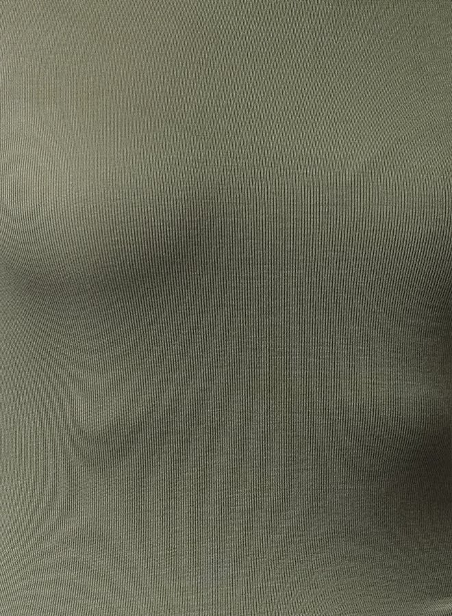 trendyol Khaki Premium Viscose Crew Neck Crop Stretchy Knitted Blouse - Image 3