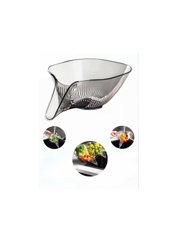 KHAJUL 2-Piece Multifunctional Drain Basket Colander Set,for Wash Vegetables Fruits , Filter Bowl for Washing (Transparent+Gray)  - Image 4