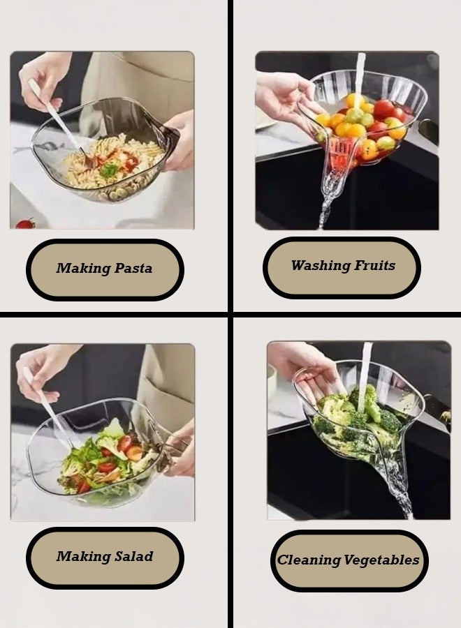 KHAJUL 2-Piece Multifunctional Drain Basket Colander Set,for Wash Vegetables Fruits , Filter Bowl for Washing (Transparent+Gray)  - Image 3