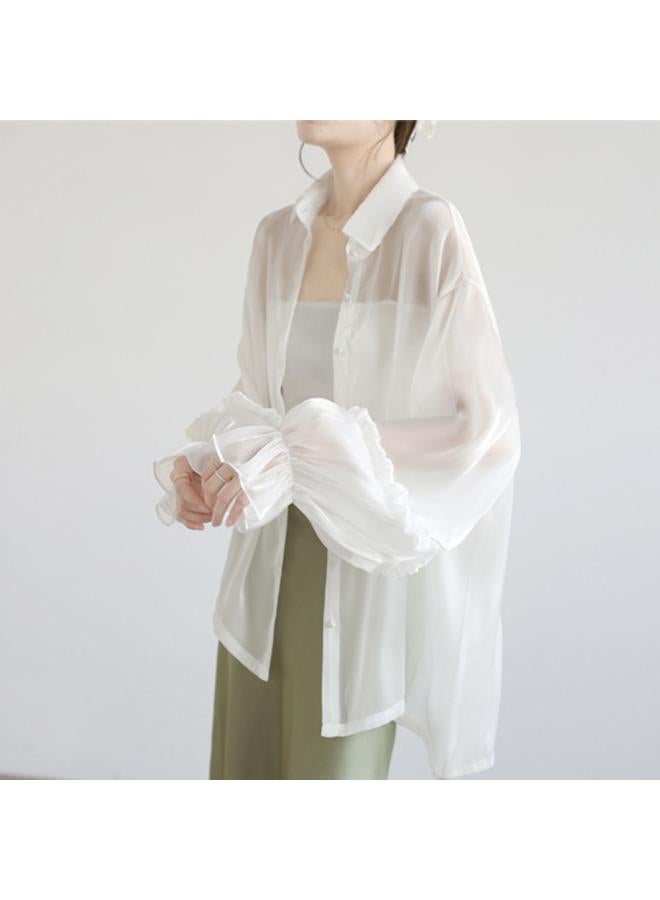 VUELO Sun-protective Clothing Women's Summer Lotus Leaf Lace Sleeve Shirt Collar Gentle Elegant Super Fairy Western Style Perspective Lazy Chiffon Cardigan  - Image 1