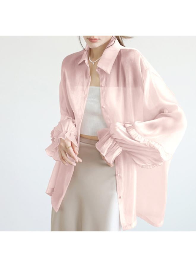 VUELO Sun-protective Clothing Women's Summer Lotus Leaf Lace Sleeve Shirt Collar Gentle Elegant Super Fairy Western Style Perspective Lazy Chiffon Cardigan  - Image 4