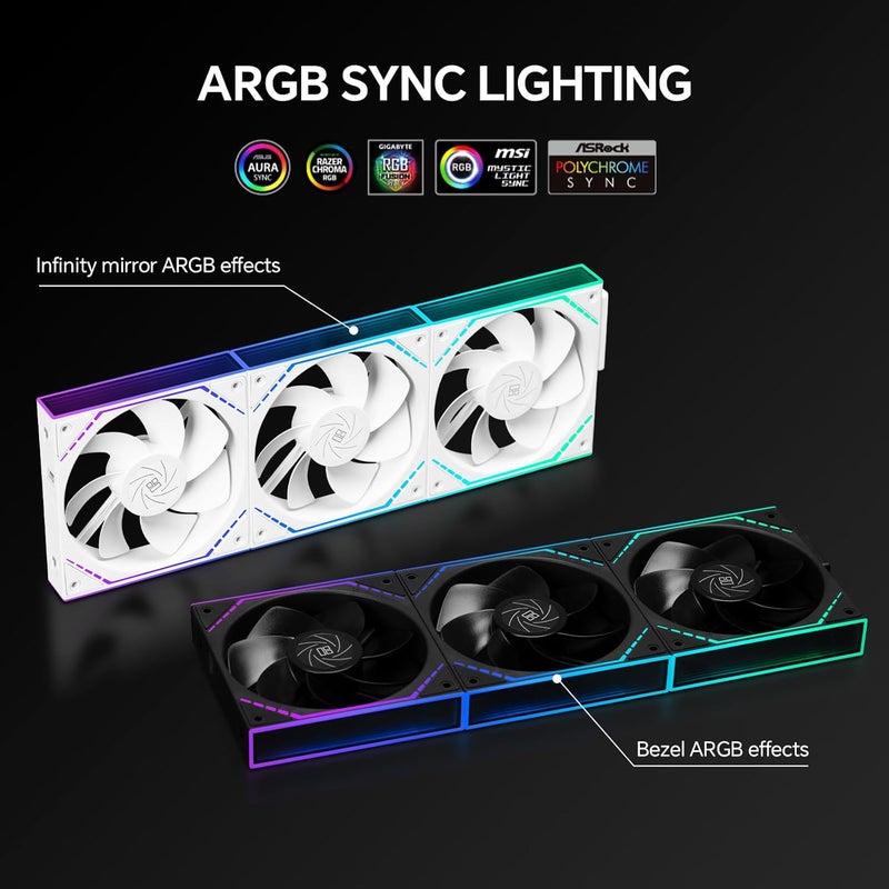ثيرمالرايت مروحة حاسوب عكسية الشفرة Thermalright TL-M12QR X3 120 مم، متسلسلة | 1500 دورة في الدقيقة | ARGB | إضاءة مرآة لا نهائية مزدوجة للبناءات المخصصة للألعاب (عبوة 3 قطع) | تدفق هواء عكسي، PWM/ARGB متسلسلة، إضاءة مرآة لا نهائية - Image 4
