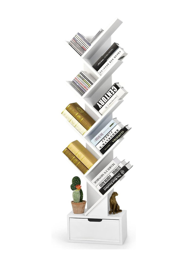 YQbest 8 Tier Tree Bookshelf, 8 Shelf Bookcase with Drawer, Modern Book Storage, Free Standing Tree Bookcase, Utility Book Organizer Shelves for Home Office, Living Room, Bedroom - Image 2