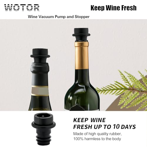 WOTOR Wine Saver Vacuum Pump with 4 Stoppers, Wine Stopper & Preserver, Reusable Bottle Sealer Keeps Fresh, Ideal Accessories Gift (Flat Handle) - Image 2